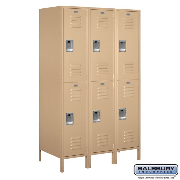 2 Tier Metal Locker, 54"Wx78"Hx21"D, 6 Door, Tan, Unassembled